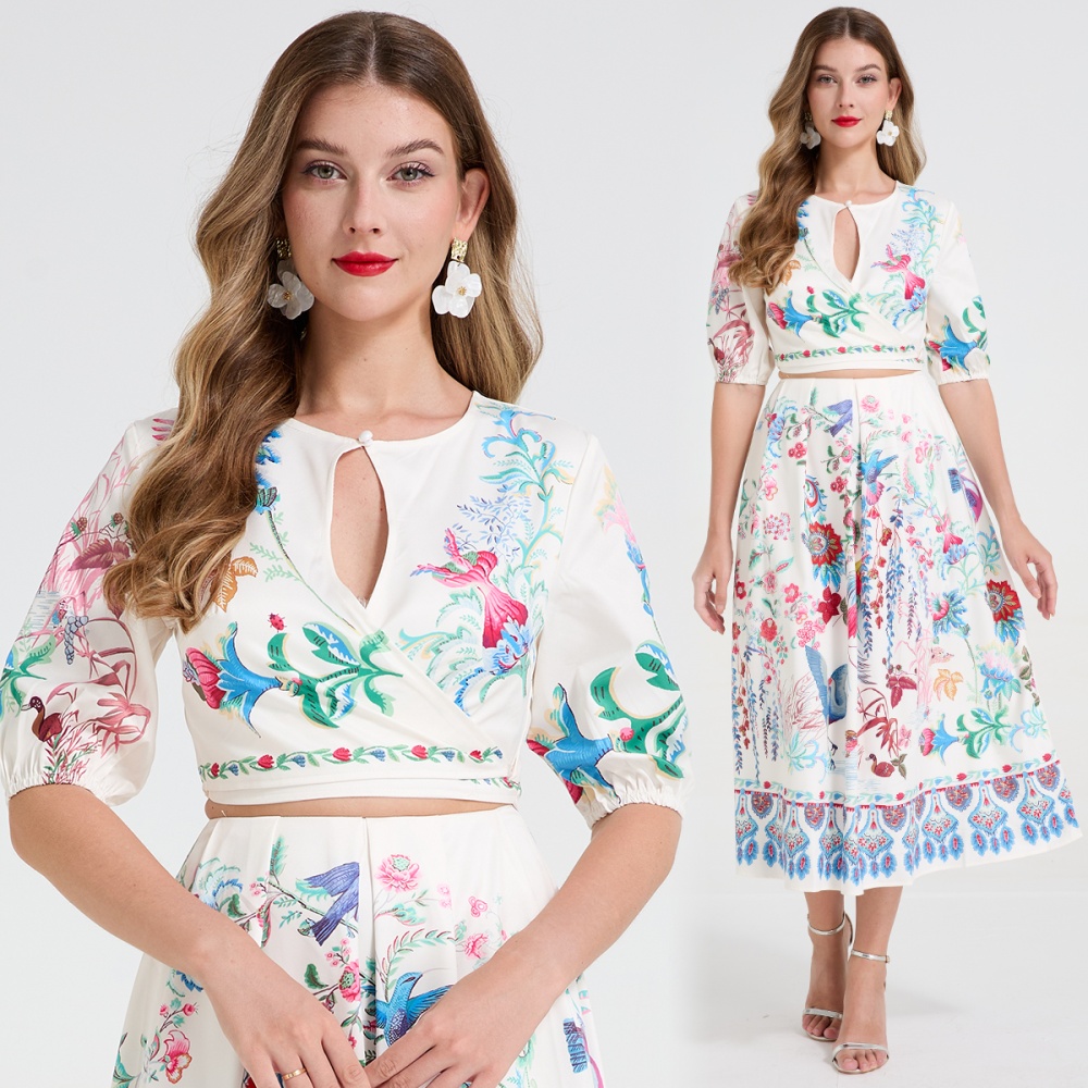 Fashion bandage tops hollow skirt 2pcs set