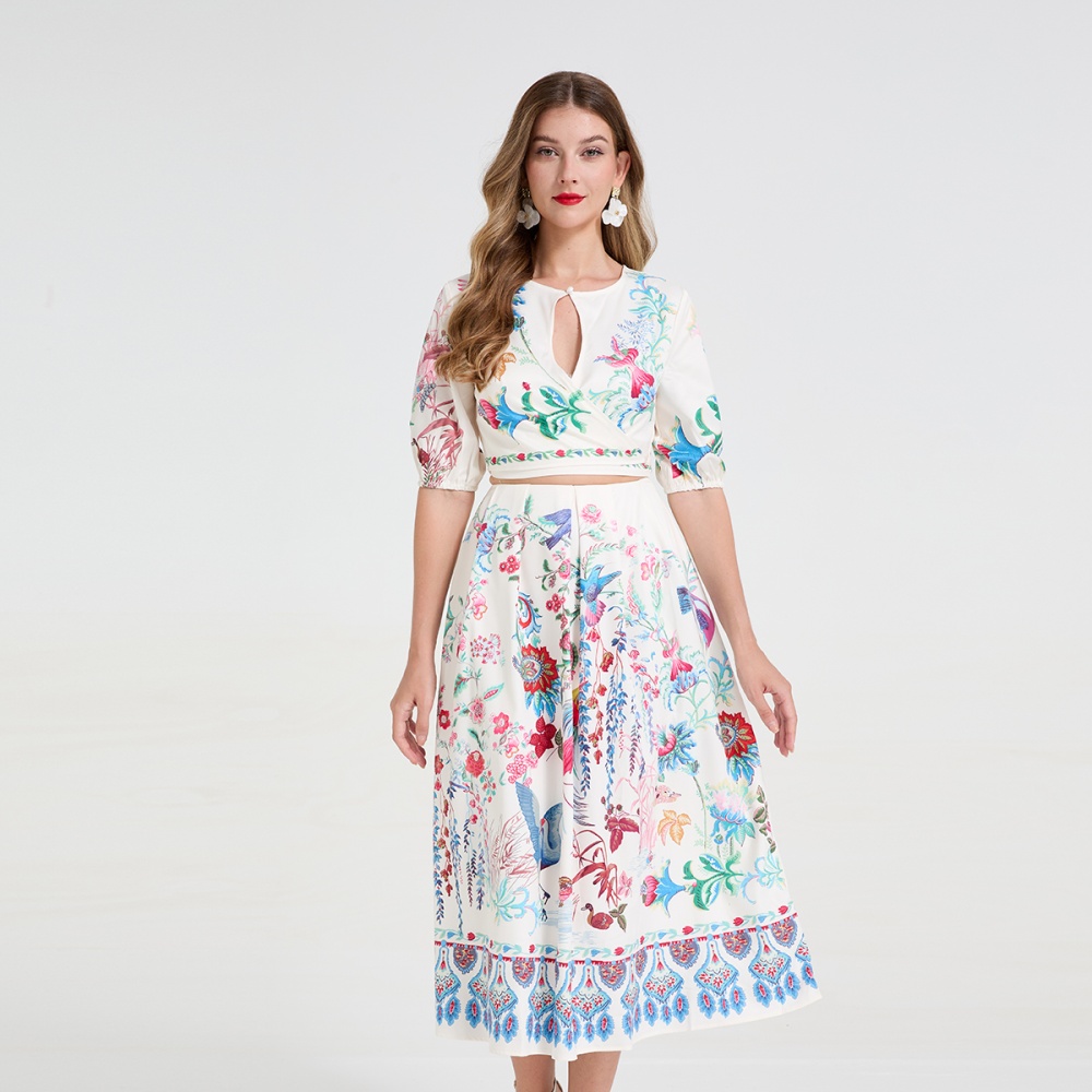 Fashion bandage tops hollow skirt 2pcs set