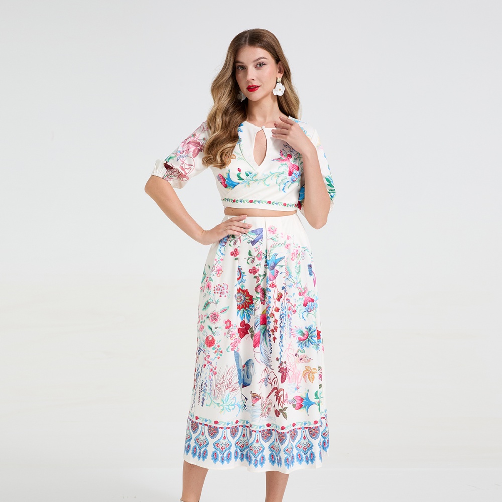 Fashion bandage tops hollow skirt 2pcs set