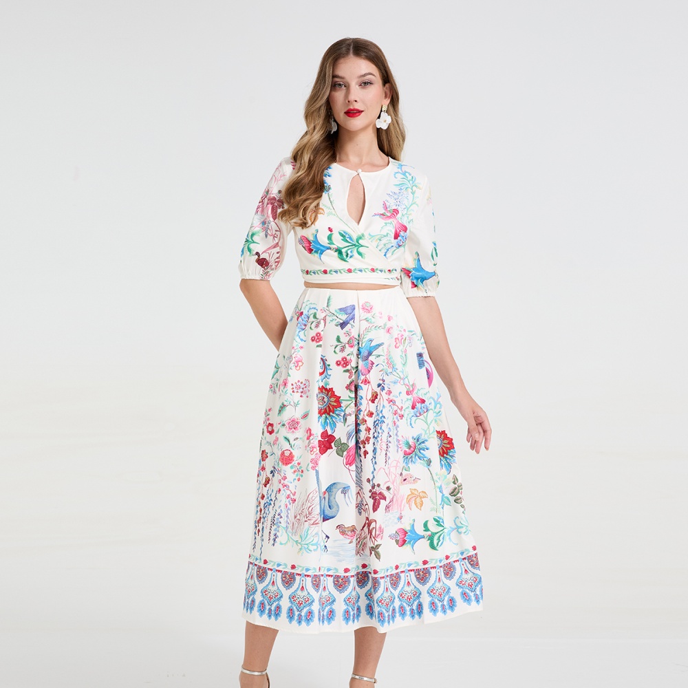 Fashion bandage tops hollow skirt 2pcs set