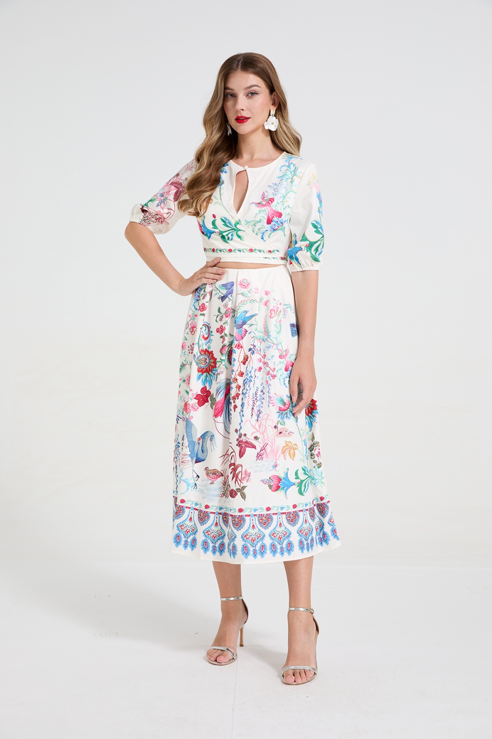 Fashion bandage tops hollow skirt 2pcs set