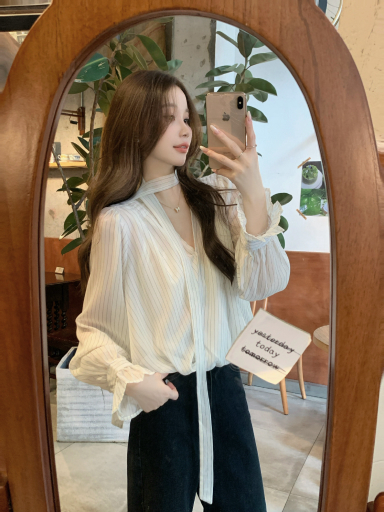 Korean style retro tops temperament niche shirt for women