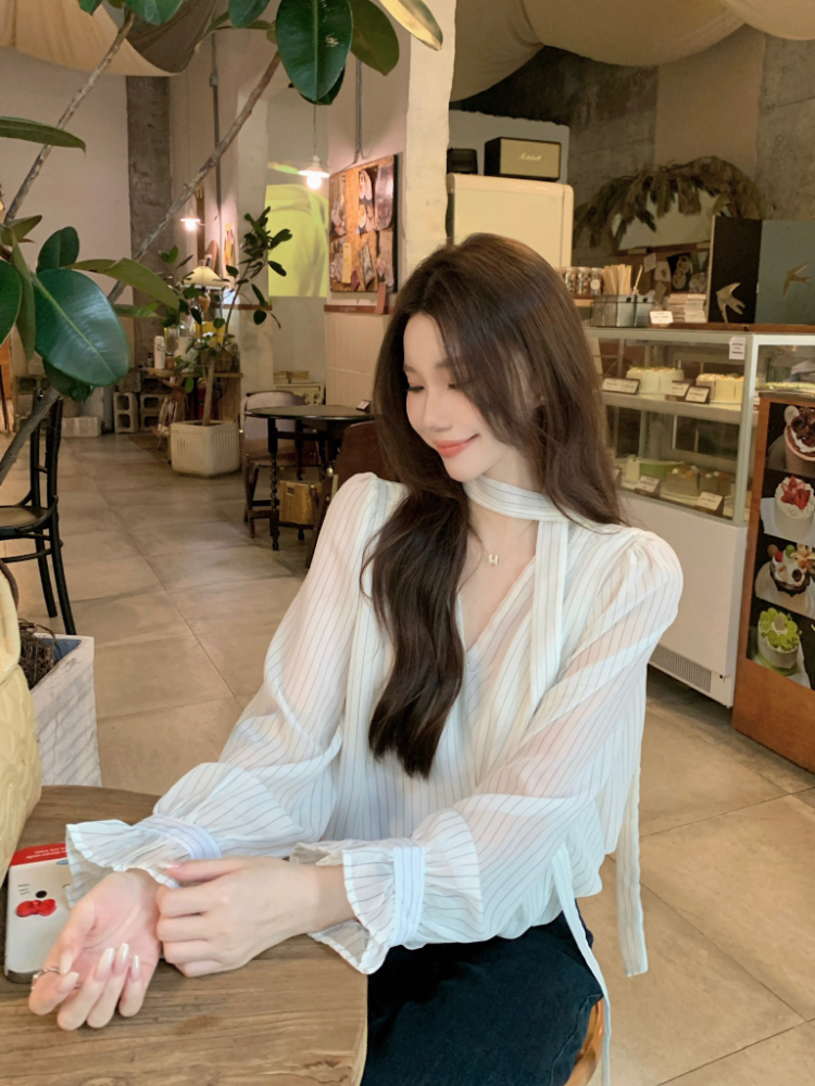 Korean style retro tops temperament niche shirt for women