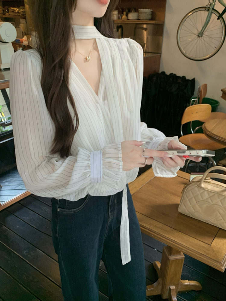 Korean style retro tops temperament niche shirt for women