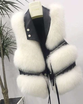 Imitation of fox fur short elmo waistcoat zip splice coat