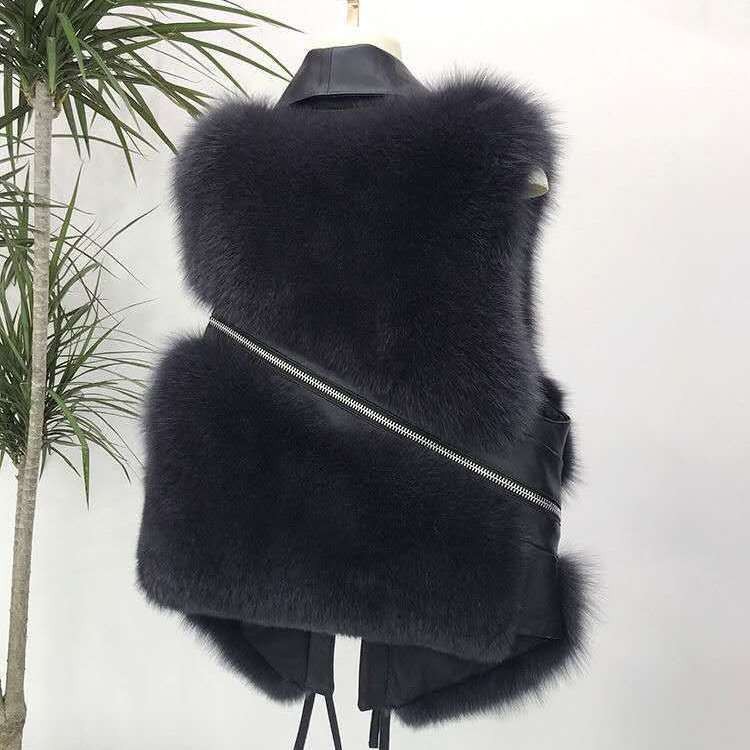 Imitation of fox fur short elmo waistcoat zip splice coat