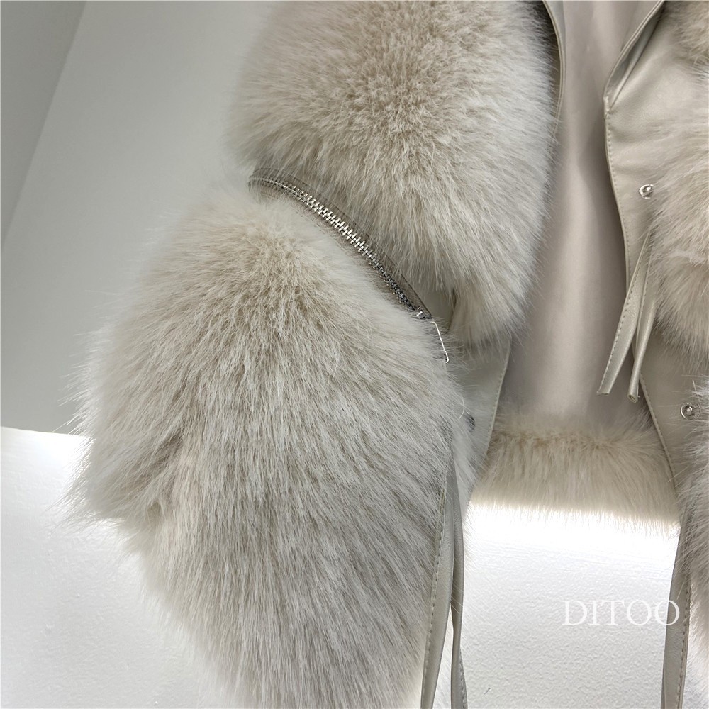 Imitation of fox fur short elmo waistcoat zip splice coat