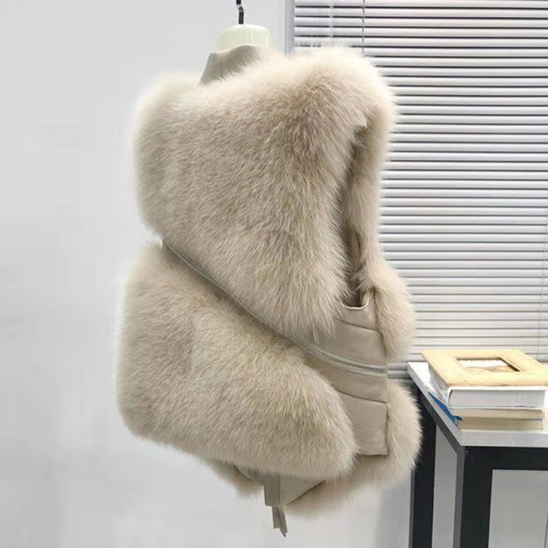 Imitation of fox fur short elmo waistcoat zip splice coat