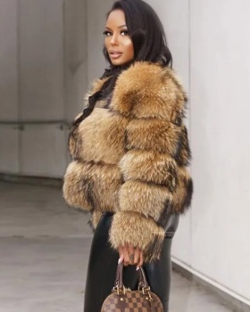 Winter faux fur overcoat raccoon fur splice fur coat for women