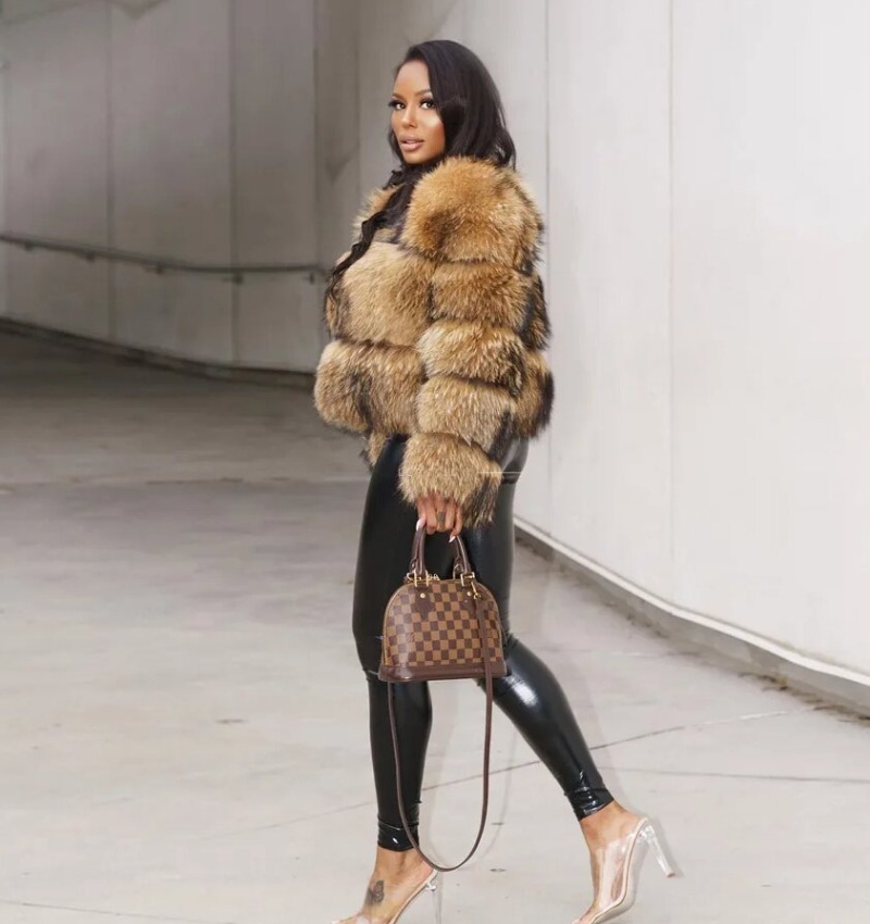 Winter faux fur overcoat raccoon fur splice fur coat for women