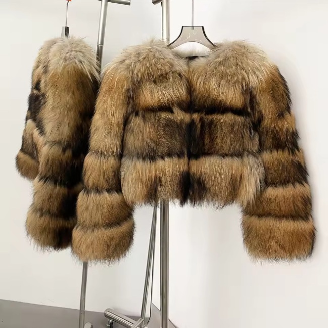 Winter faux fur overcoat raccoon fur splice fur coat for women