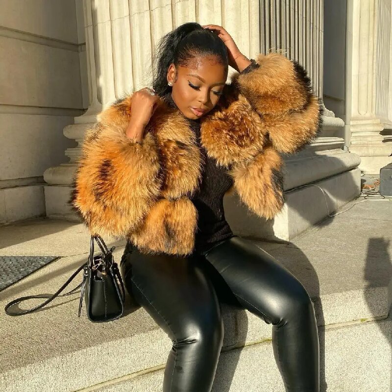 Splice winter fur coat European style overcoat for women