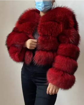 Raccoon fur winter fur coat splice faux fur coat