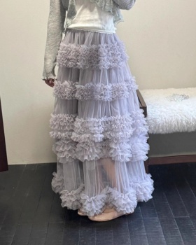 Lady gauze cake skirt simple splice long skirt