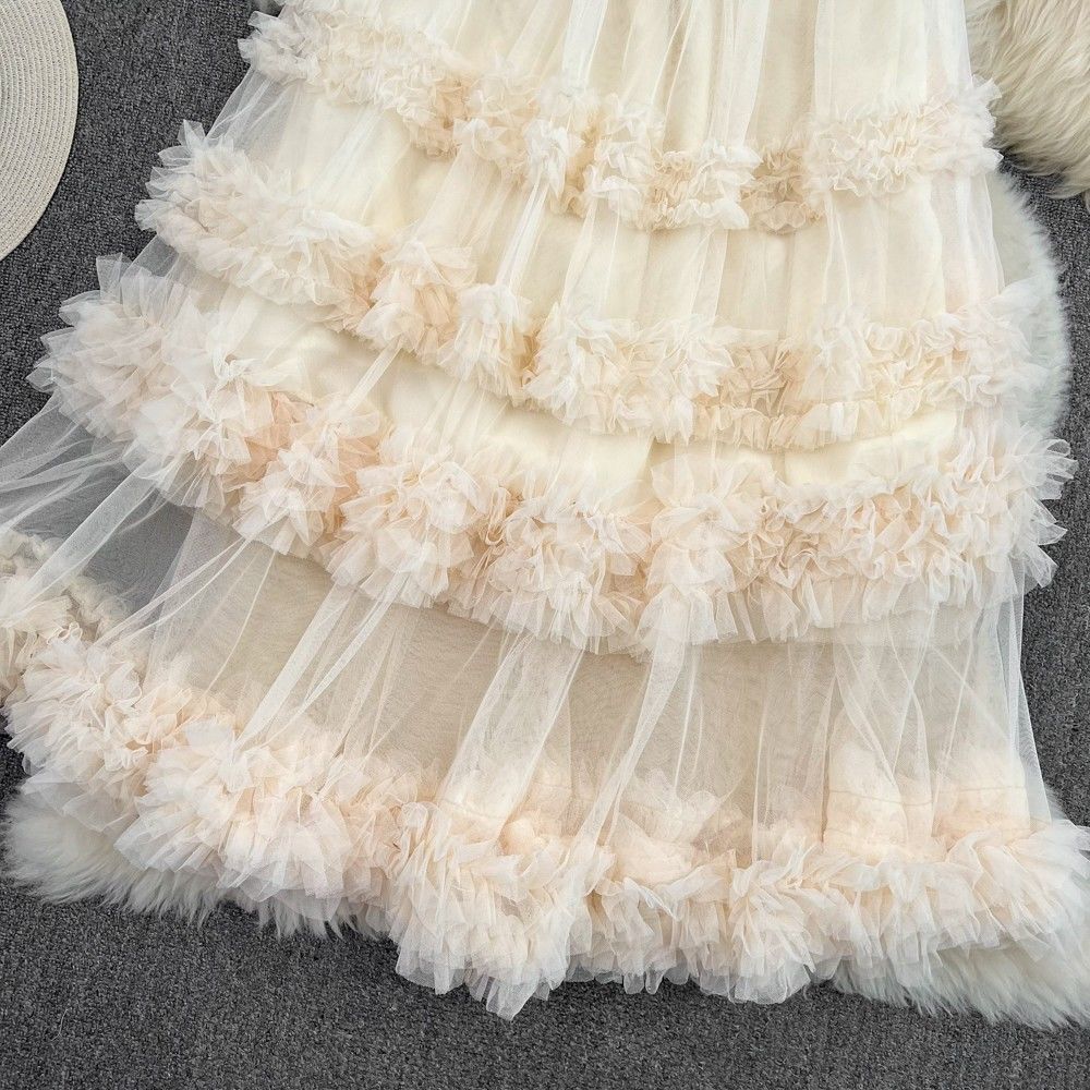 Lady gauze cake skirt simple splice long skirt