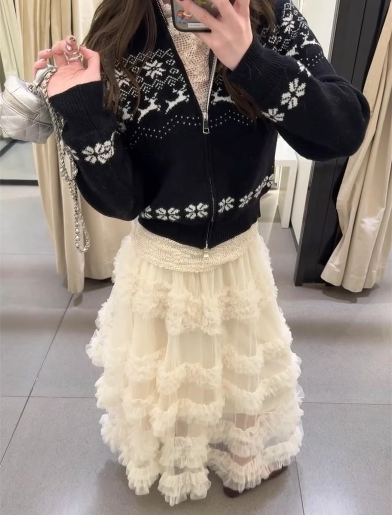 Lady gauze cake skirt simple splice long skirt