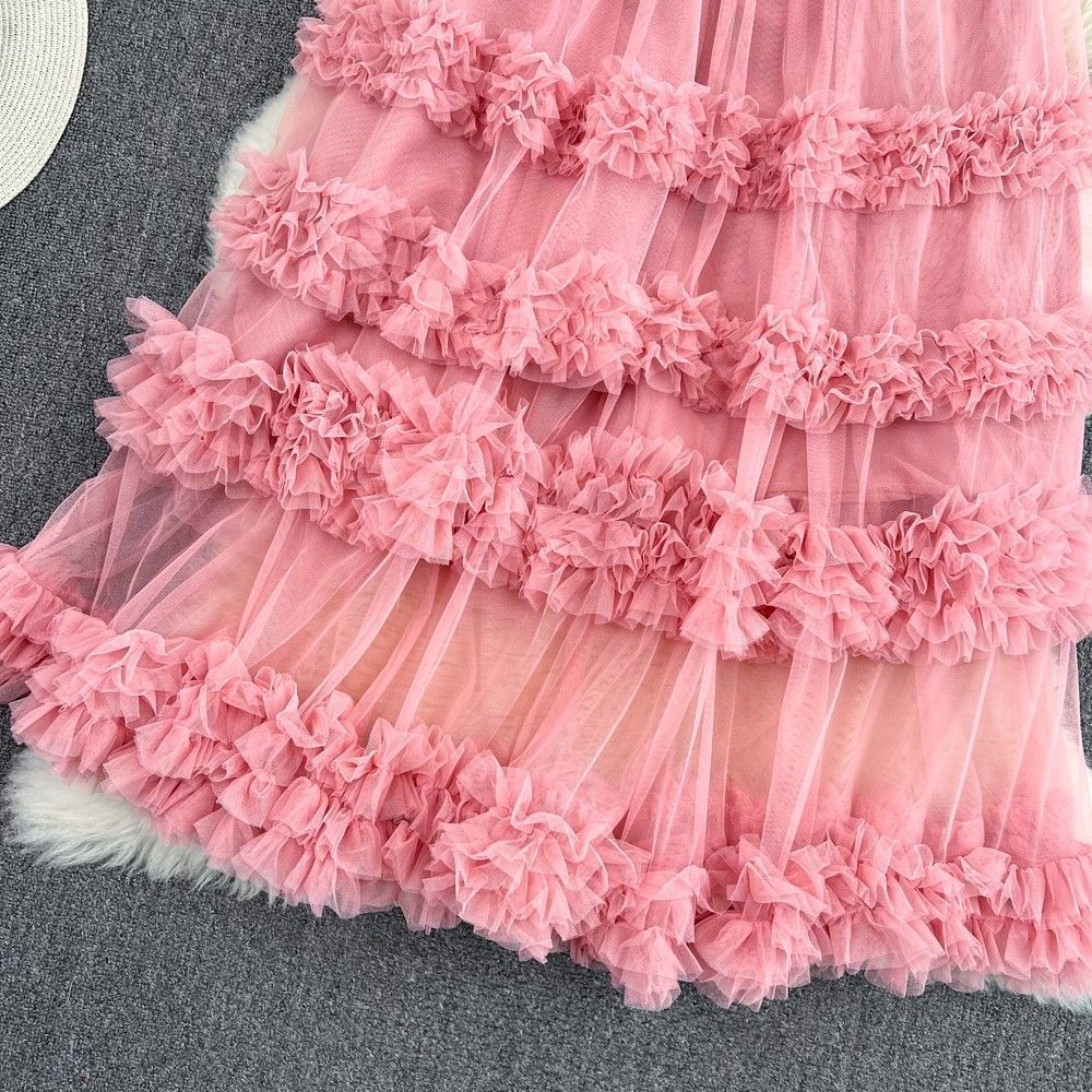 Lady gauze cake skirt simple splice long skirt