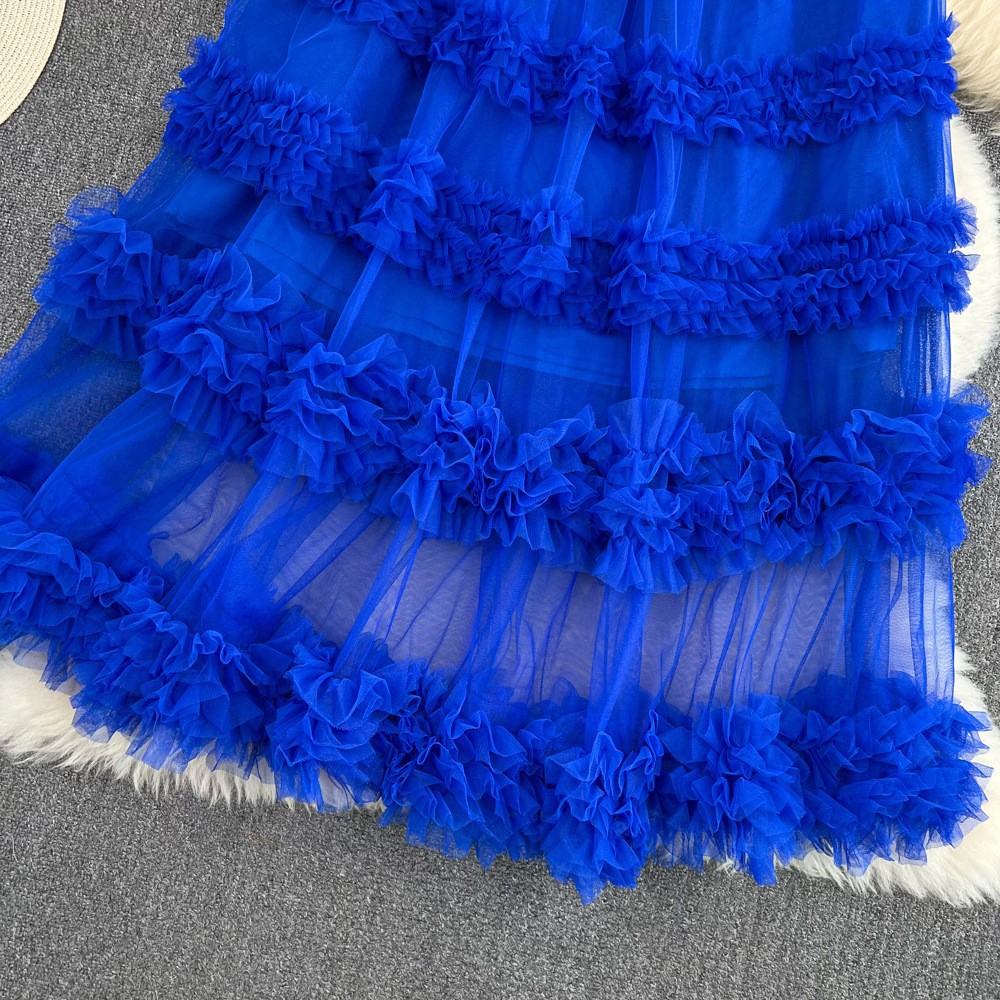 Lady gauze cake skirt simple splice long skirt