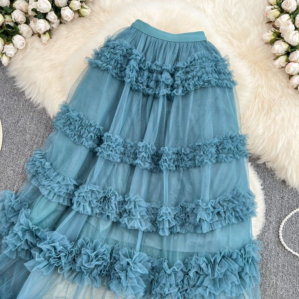 Lady gauze cake skirt simple splice long skirt