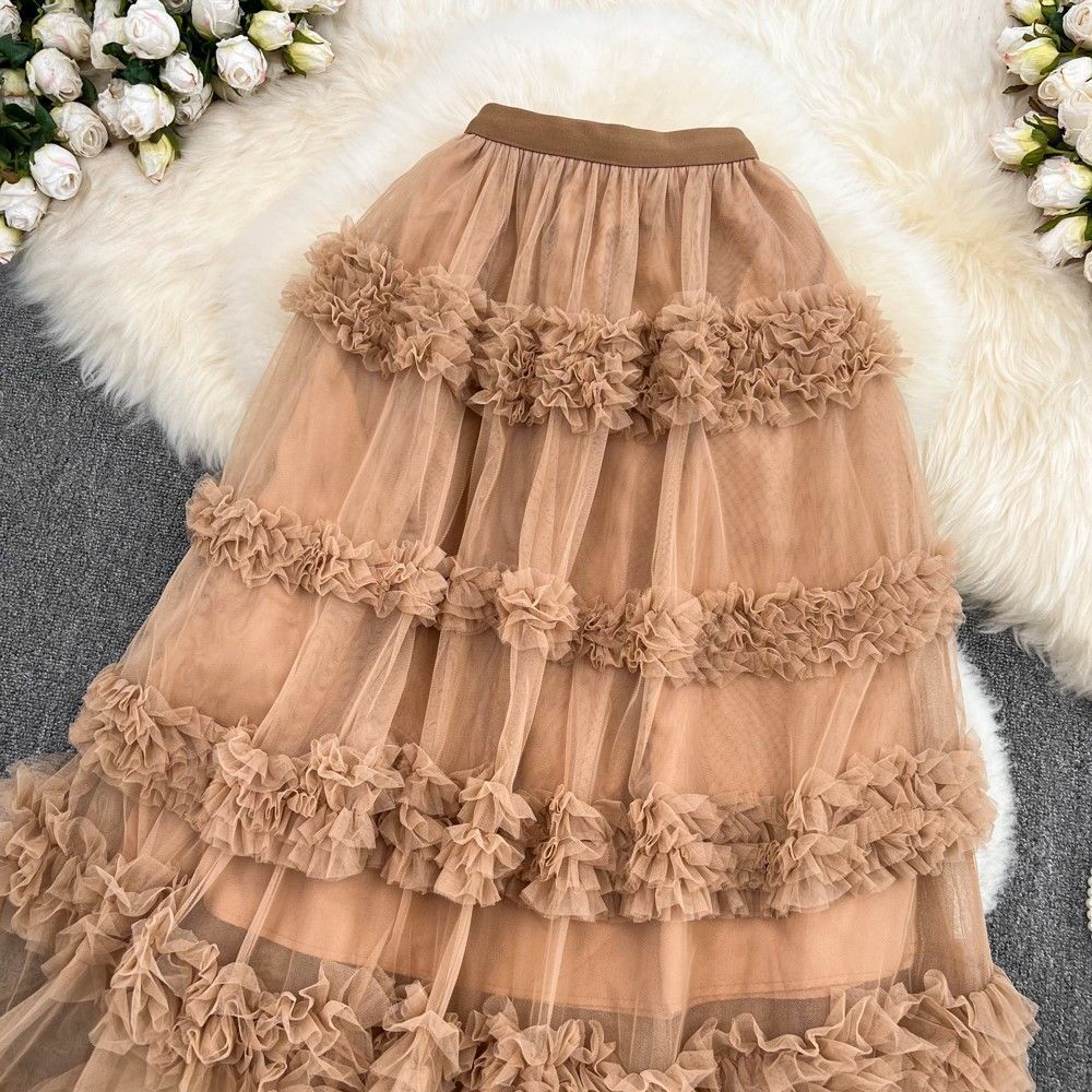 Lady gauze cake skirt simple splice long skirt