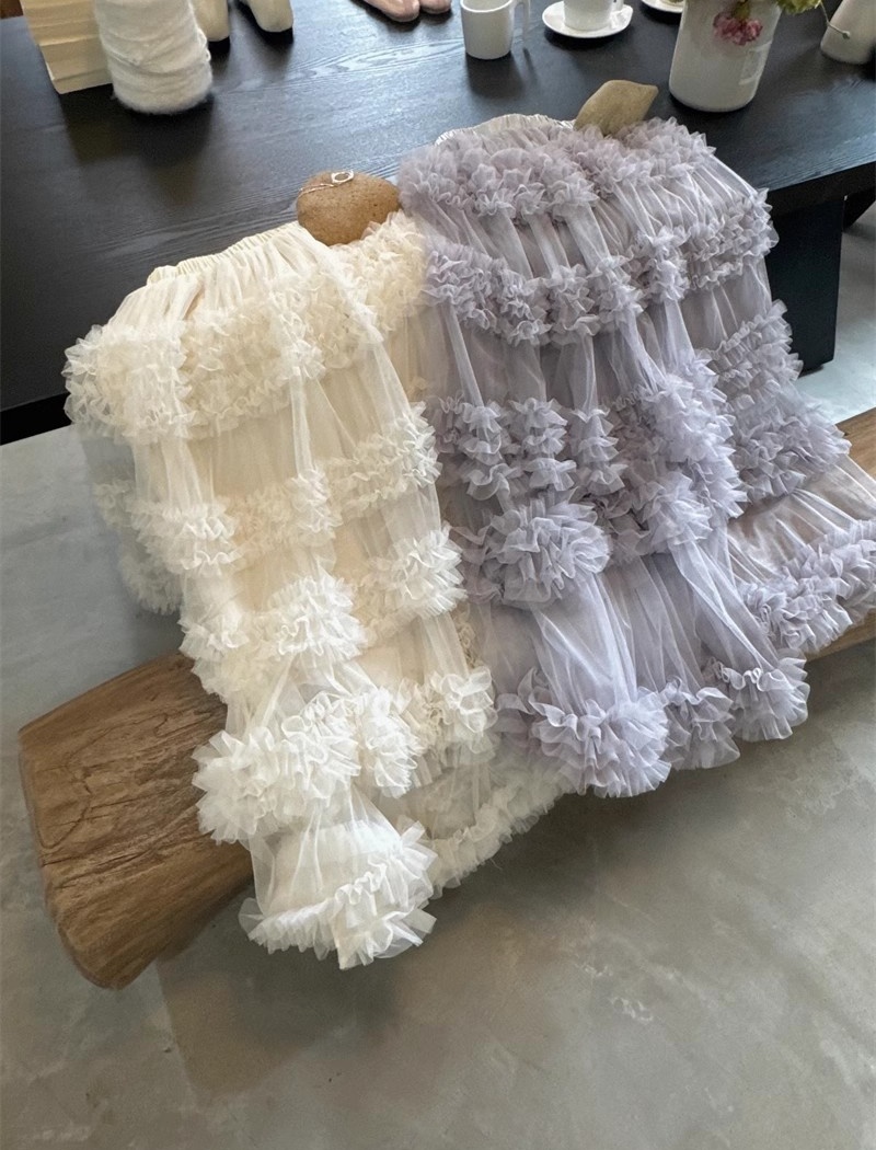 Lady gauze cake skirt simple splice long skirt