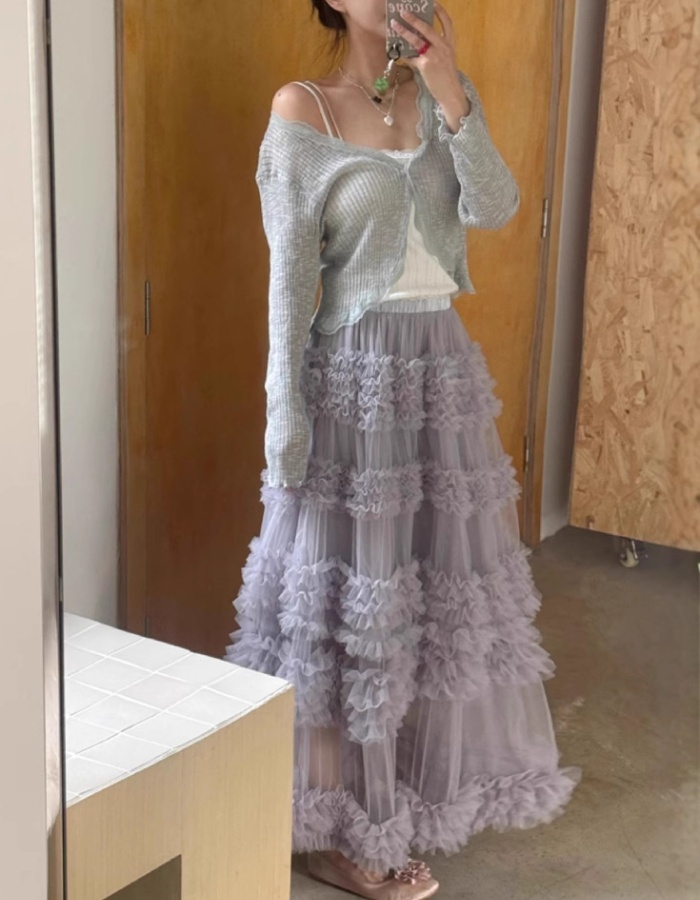 Lady gauze cake skirt simple splice long skirt