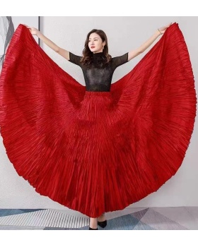 All-match simple large hem crinkling European style skirt