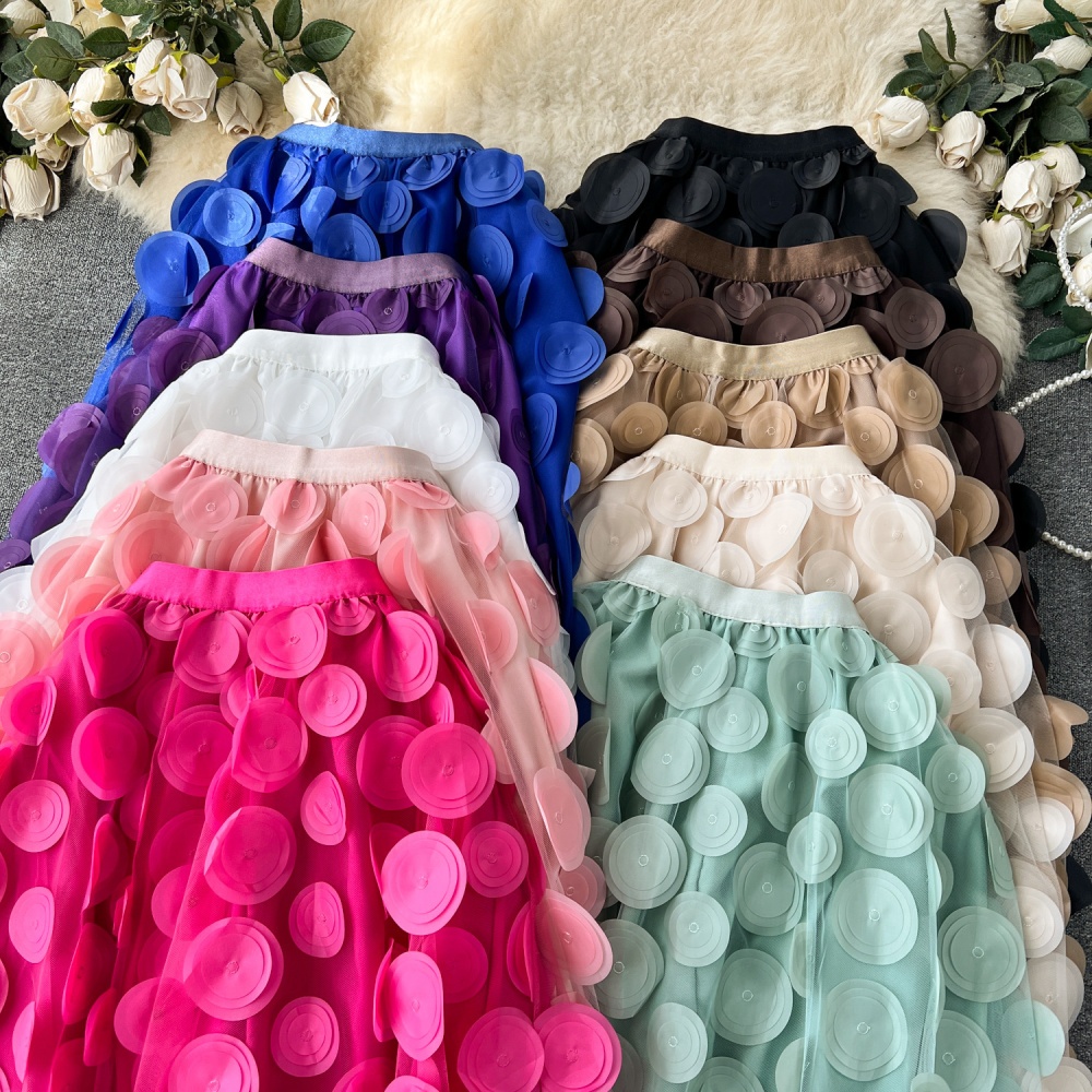 Polka dot Hepburn style stereoscopic long black skirt