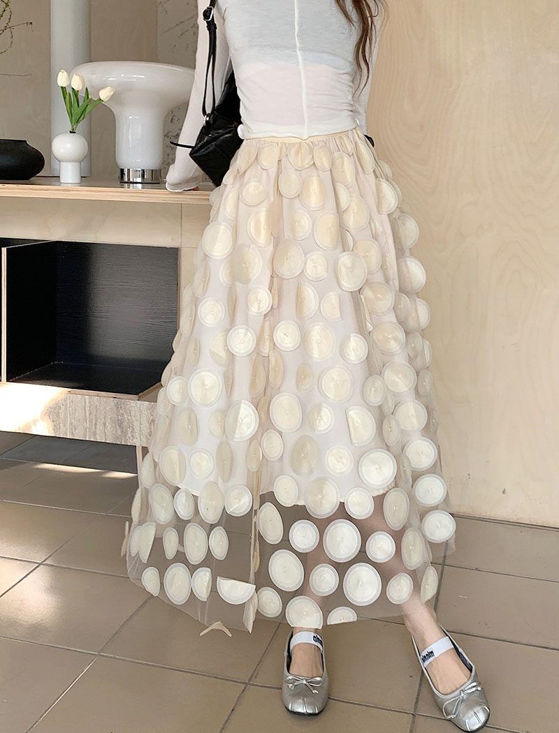 Polka dot Hepburn style stereoscopic long black skirt