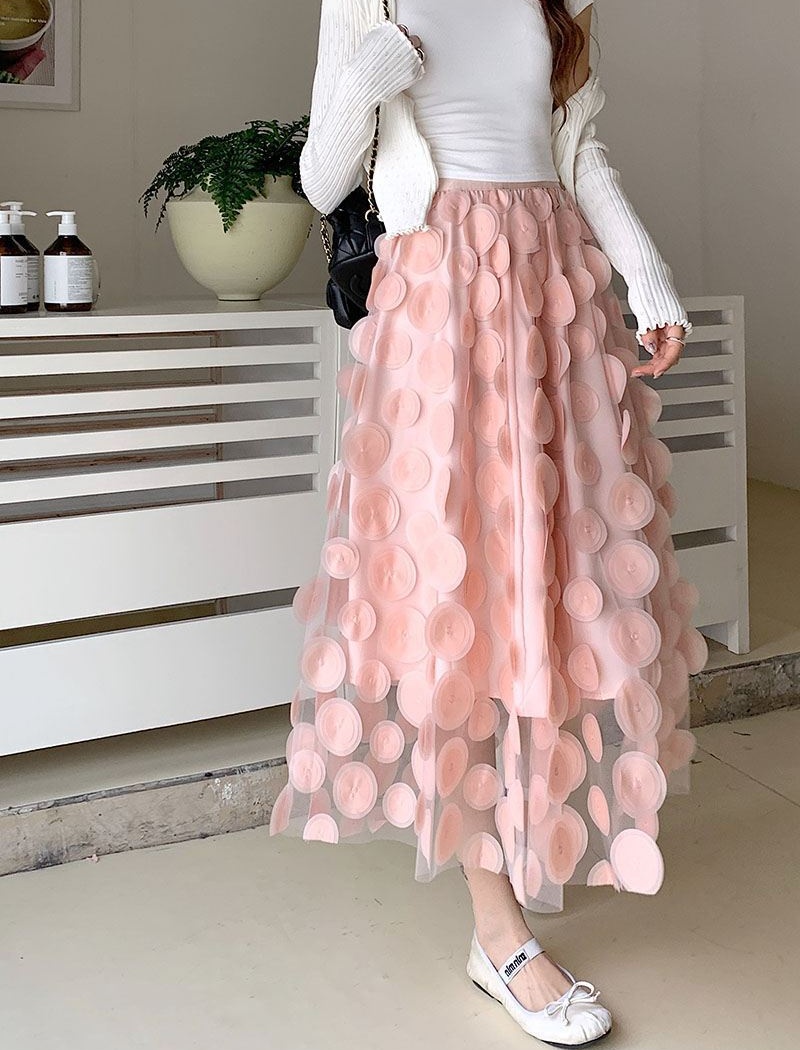 Polka dot Hepburn style stereoscopic long black skirt