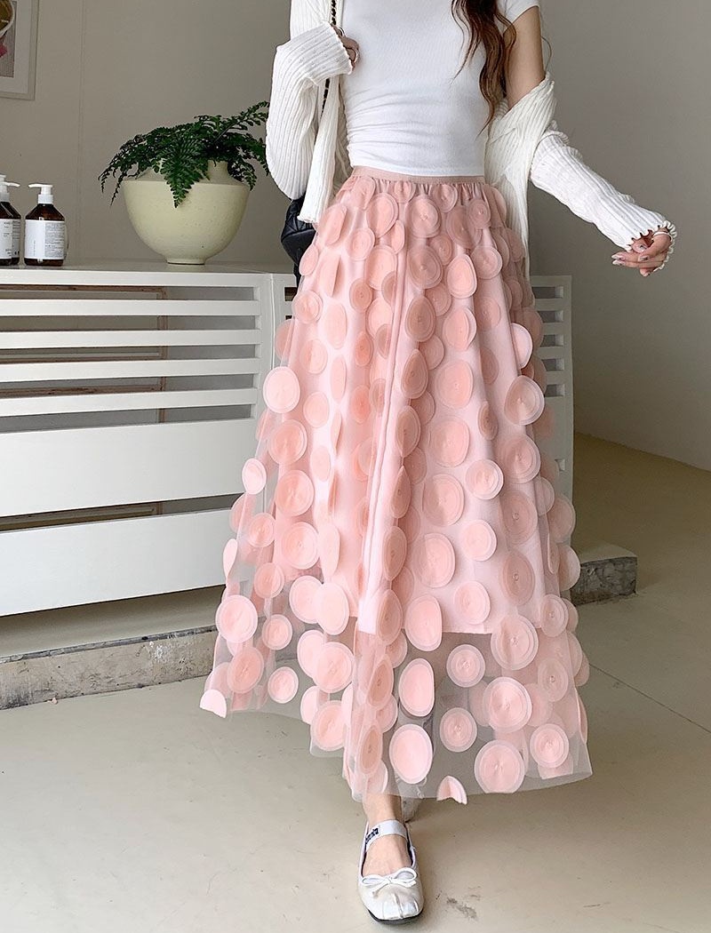 Polka dot Hepburn style stereoscopic long black skirt