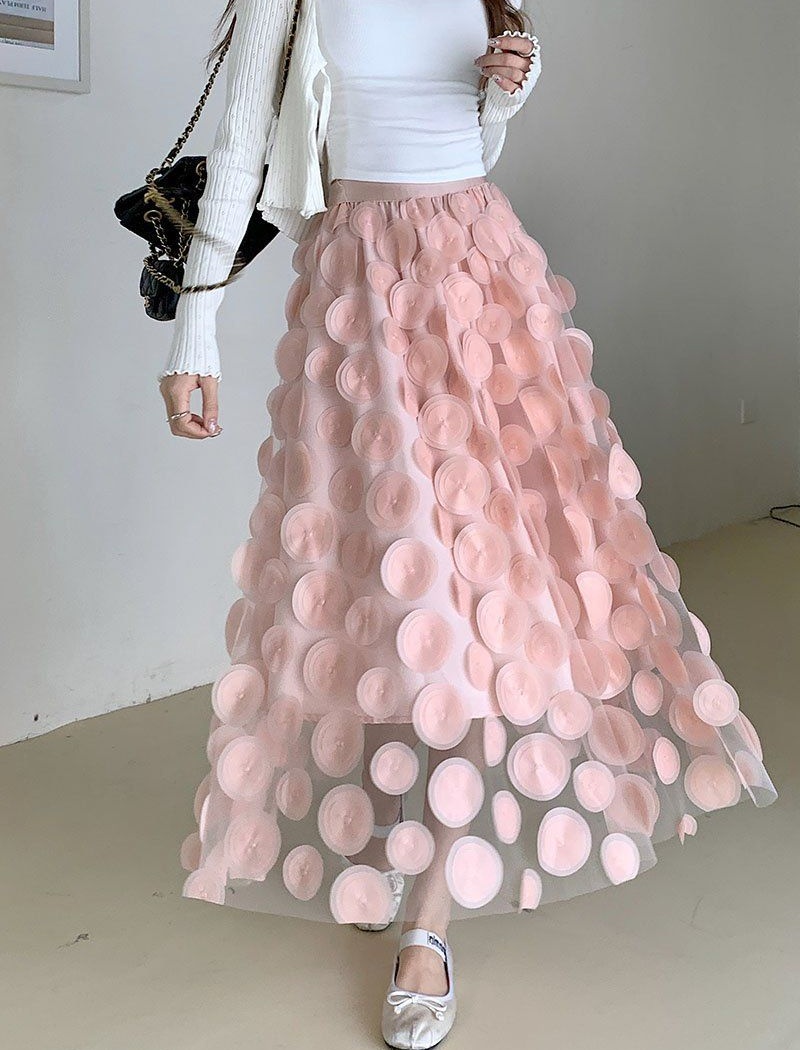 Polka dot Hepburn style stereoscopic long black skirt