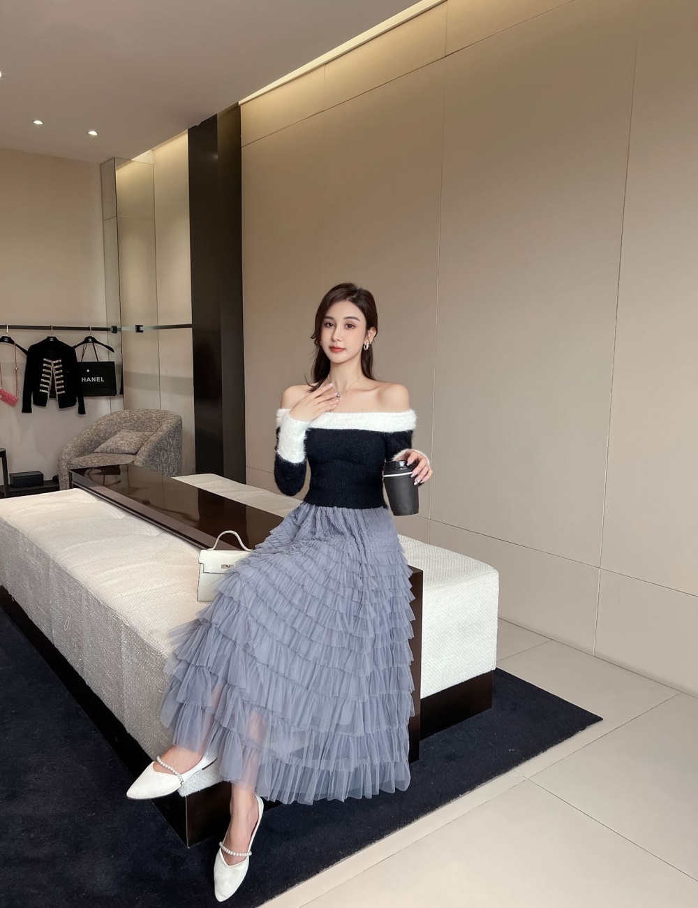 Spring and summer splice skirt cake gauze long skirt