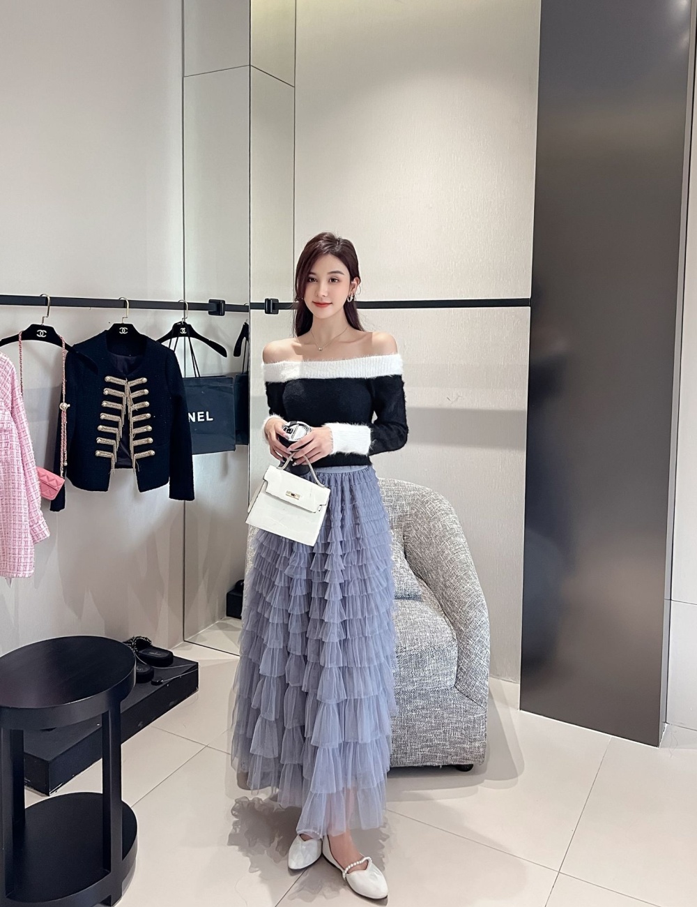 Spring and summer splice skirt cake gauze long skirt