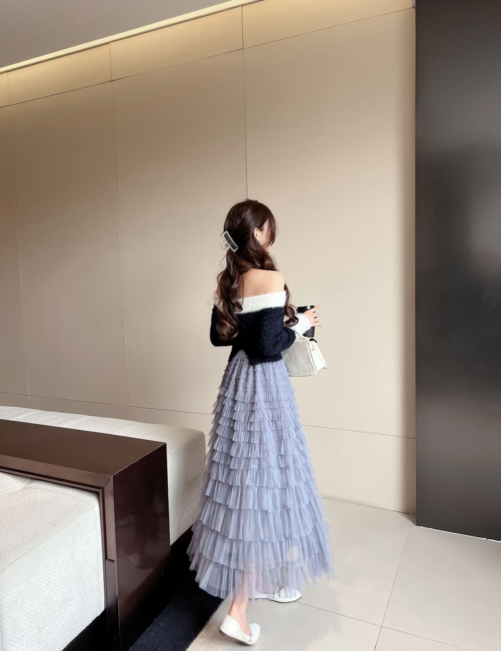 Spring and summer splice skirt cake gauze long skirt