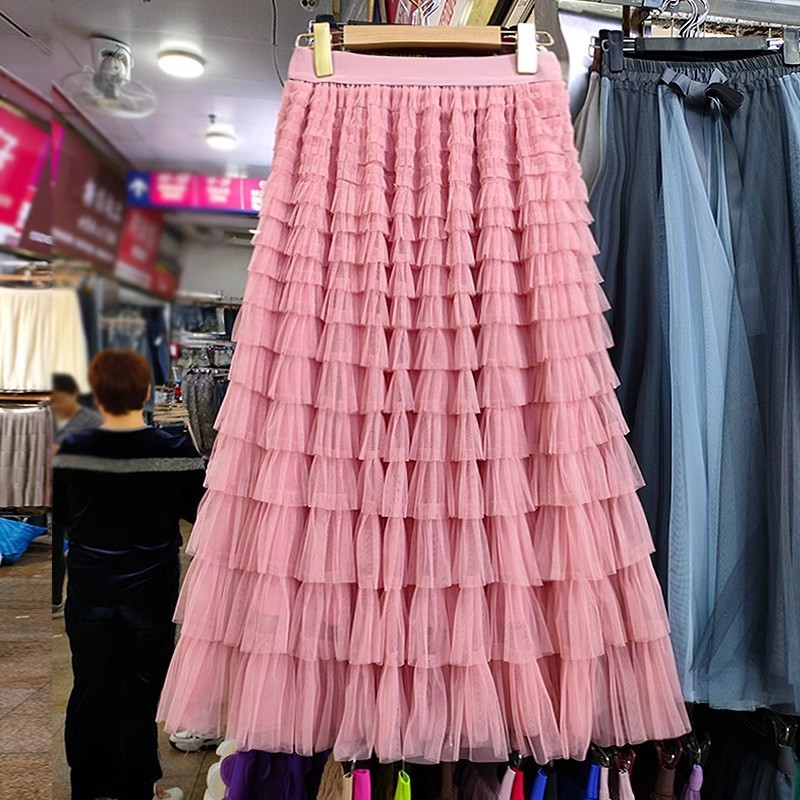 Spring and summer long skirt gauze skirt