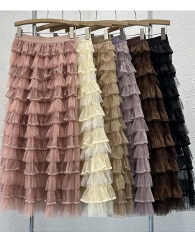 Gauze slim long skirt Korean style cake skirt for women
