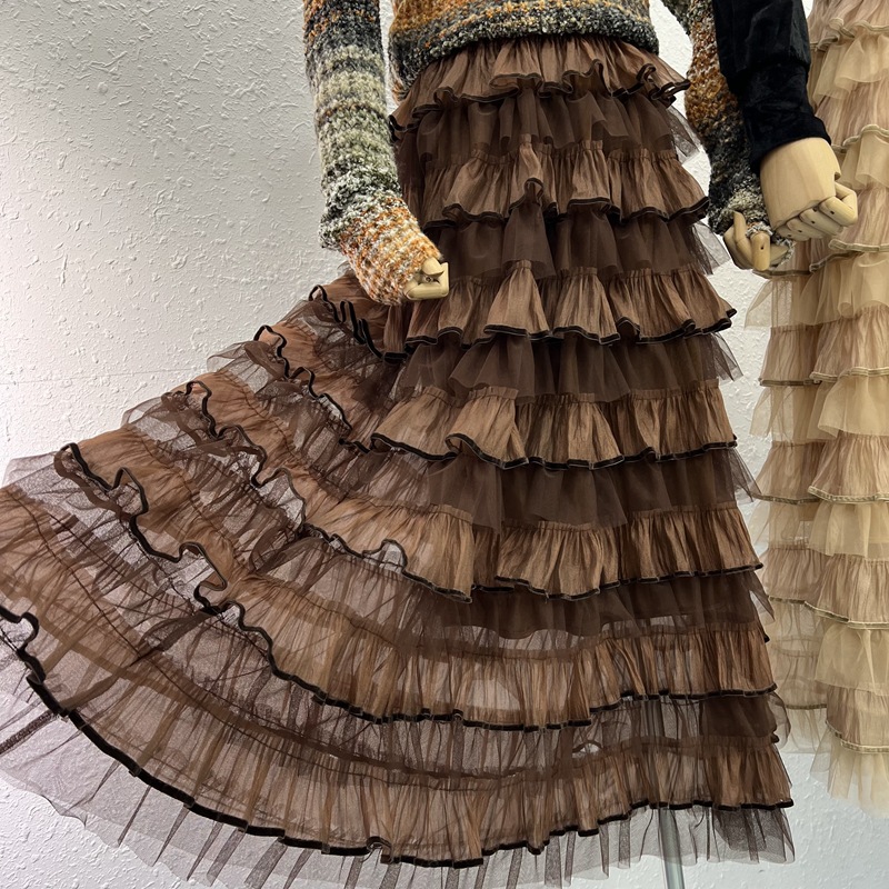 Gauze slim long skirt Korean style cake skirt for women