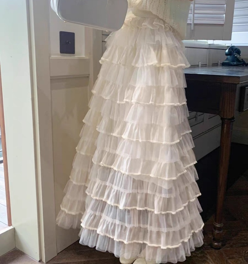 Gauze slim long skirt Korean style cake skirt for women