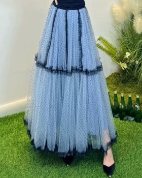 Blue splice lady long skirt ballet slim puff skirt for women