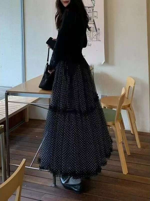 Blue splice lady long skirt ballet slim puff skirt for women