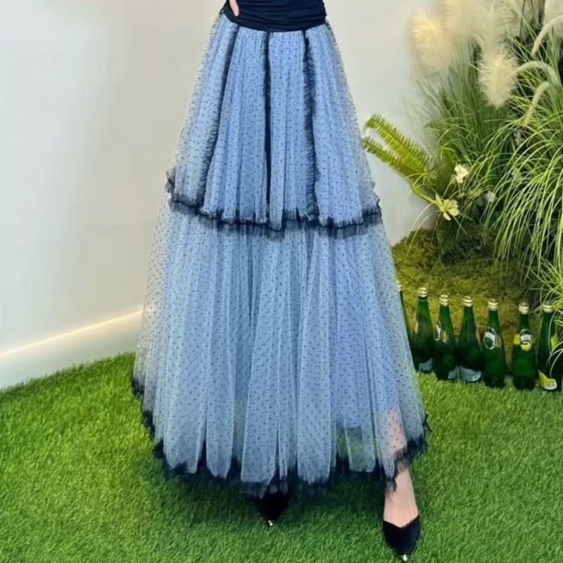 Blue splice lady long skirt ballet slim puff skirt for women