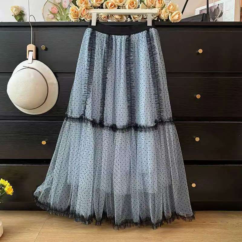 Blue splice lady long skirt ballet slim puff skirt for women