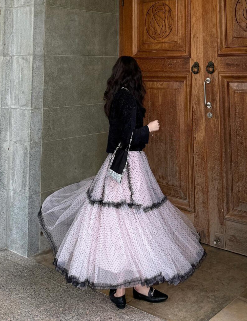 Blue splice lady long skirt ballet slim puff skirt for women