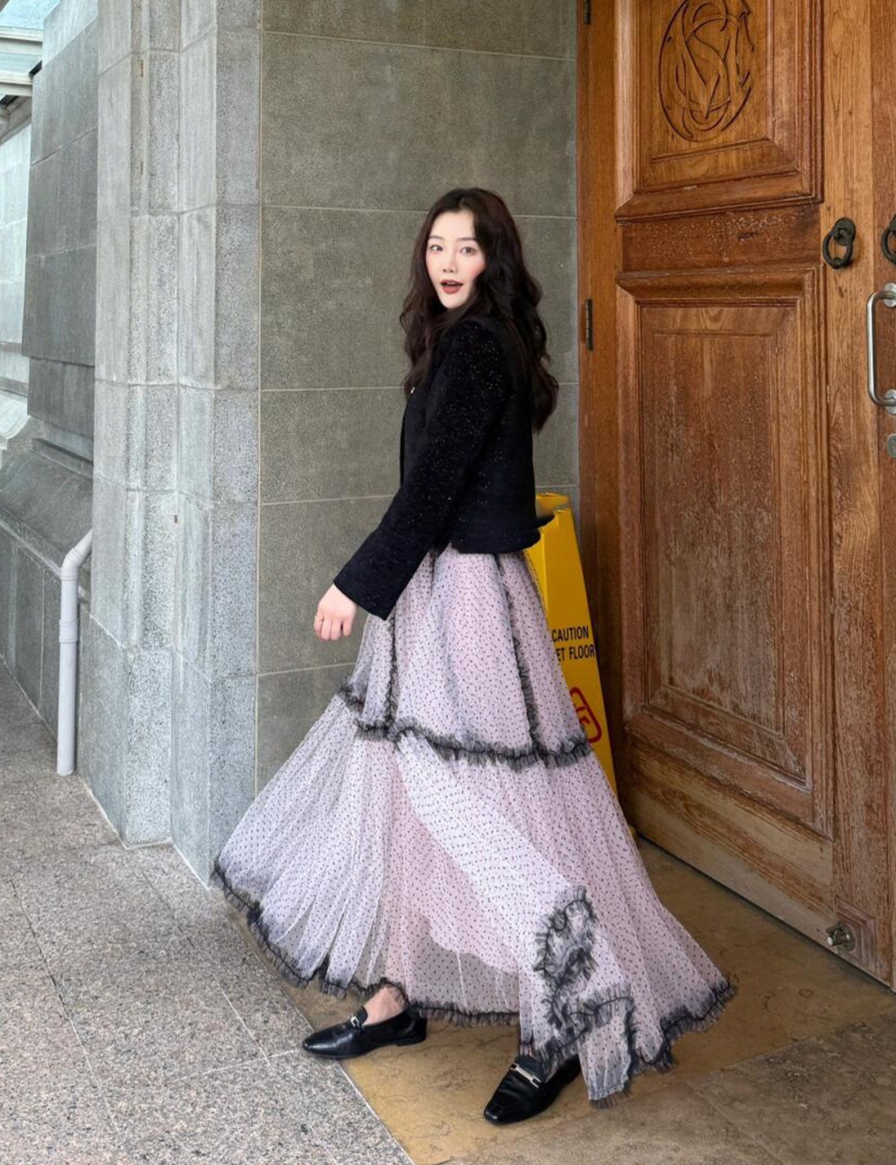 Blue splice lady long skirt ballet slim puff skirt for women