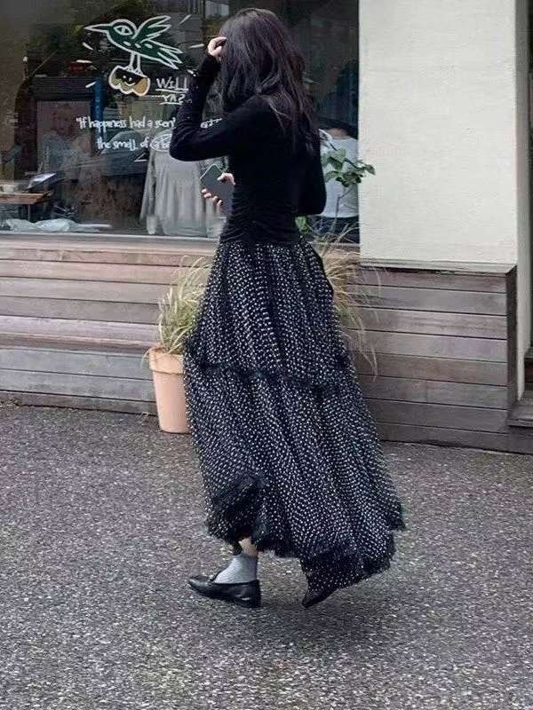 Blue splice lady long skirt ballet slim puff skirt for women