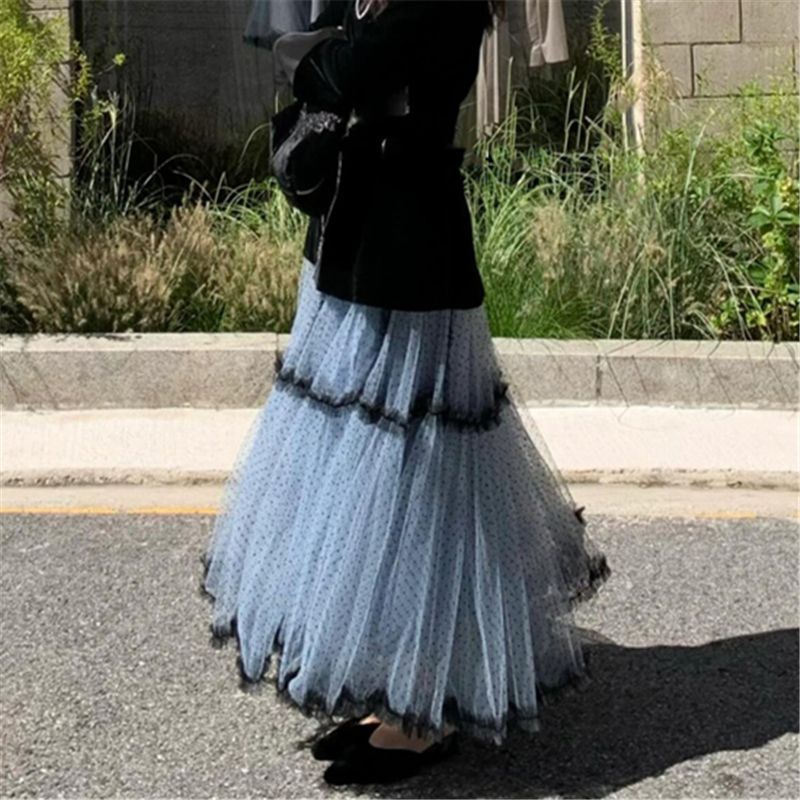 Blue splice lady long skirt ballet slim puff skirt for women