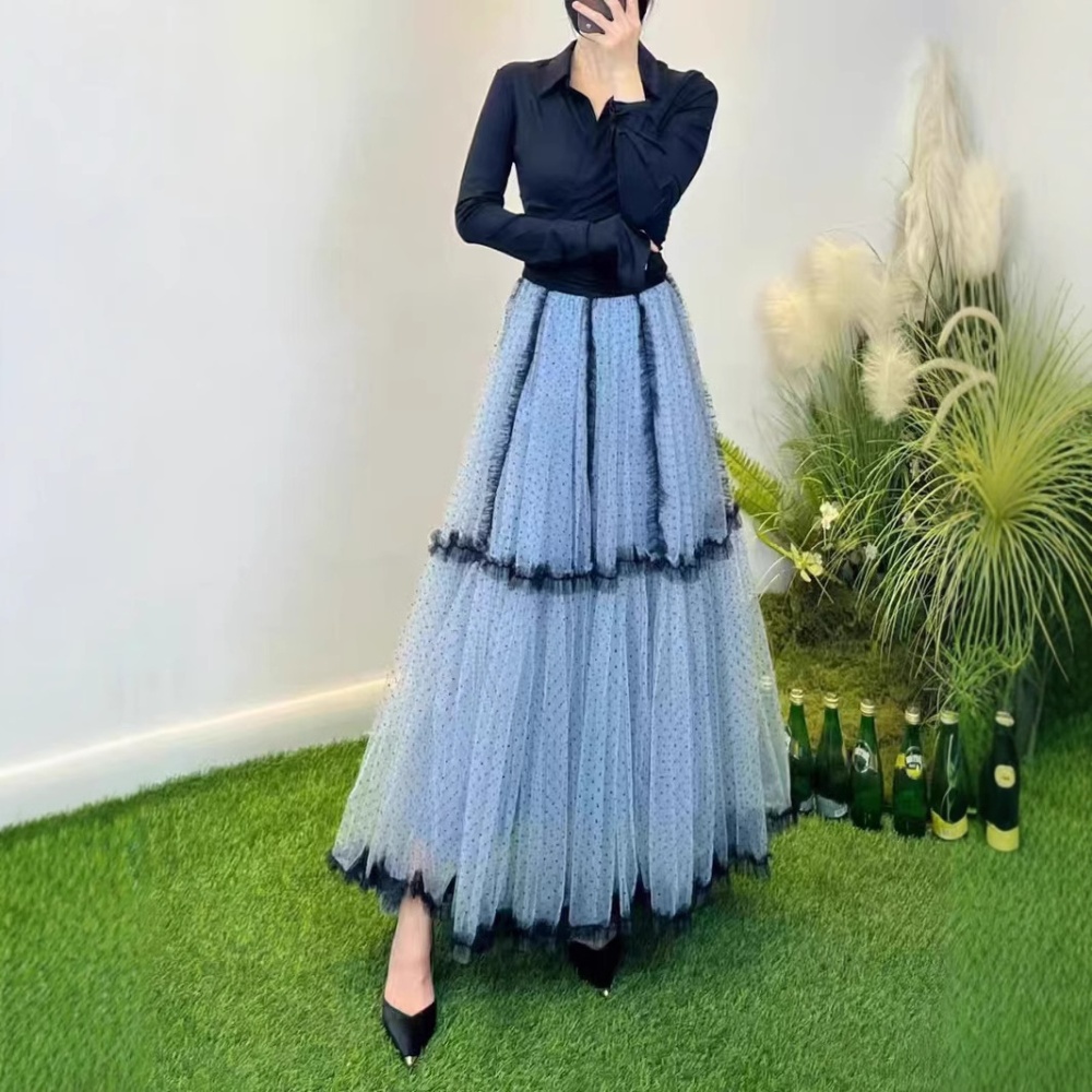 Blue splice lady long skirt ballet slim puff skirt for women