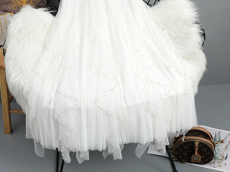 Beading gauze irregular long splice skirt for women