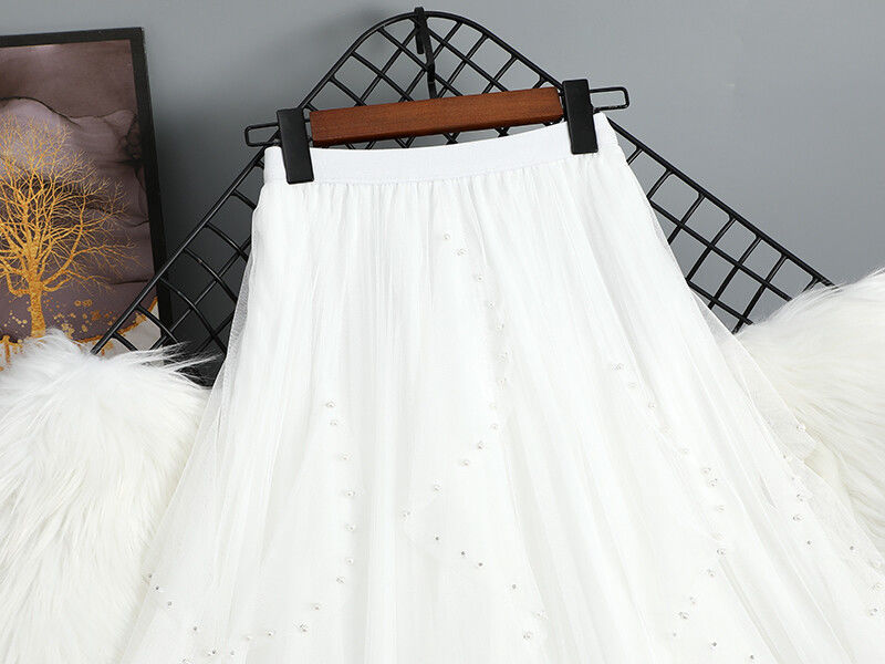 Beading gauze irregular long splice skirt for women